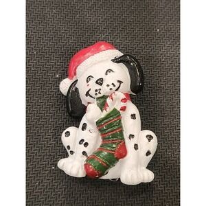 Vintage Christmas Dalmatian Stocking Candy Cane Brooch Pin Holiday Dog Puppy